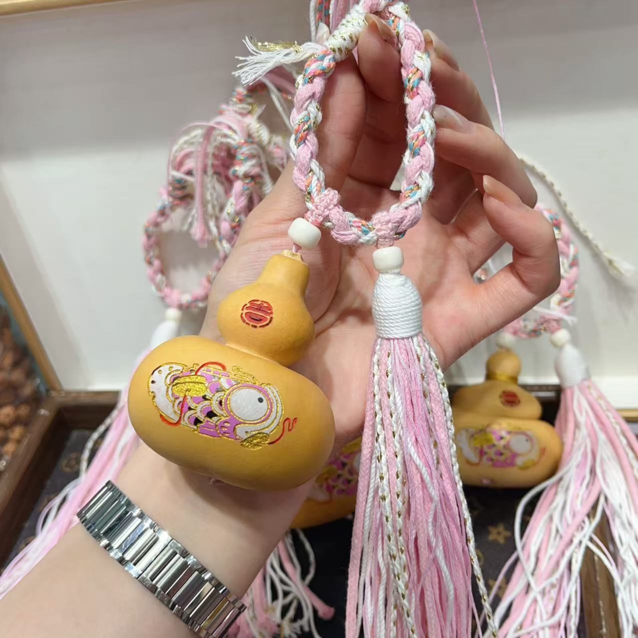 文玩钱袋子葫芦摆件雕刻彩绘鱼锦鲤招财葫芦摆件文玩配饰配件饰品