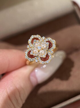 小红书爆款巨好看的戒指女粗胖手大号冷门2025新款爆款学生党四叶