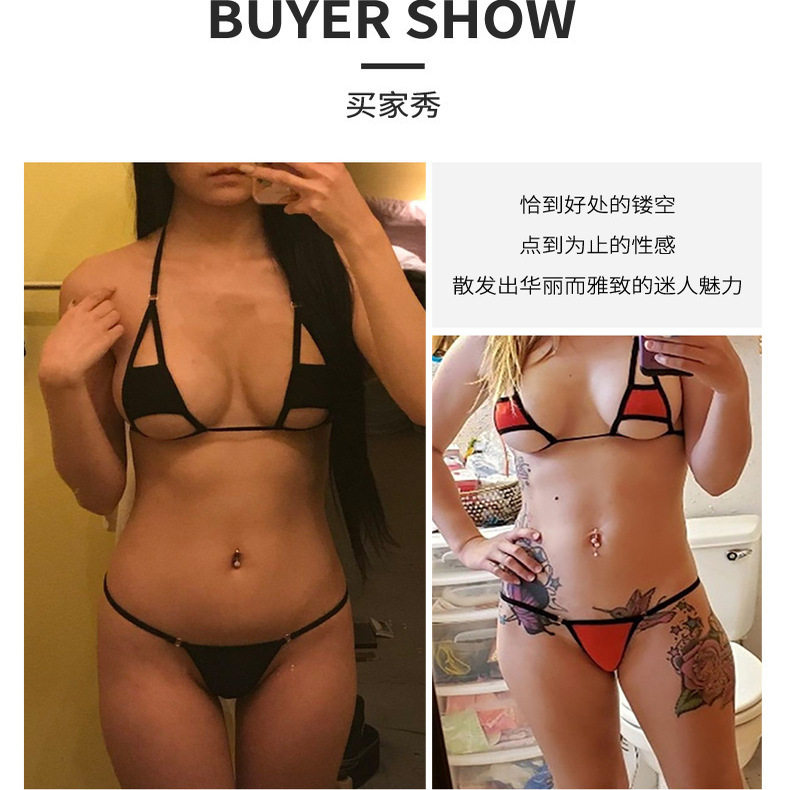 性感辣妹镂空低胸吊带女泳衣一根线三点式泳衣女夏季分体泳衣内衣