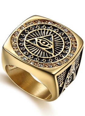 天使光明会全视之眼戒指共济会兄弟会黑手党徽章关节男生冷门男款