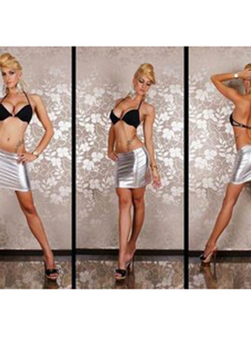 欧美性感光泽油亮丝滑灰色包臀短裙女网红擦边跳舞主播衣服超短裙