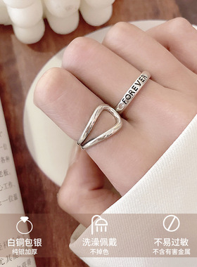 925银豆嫂同款戒指鬼怪素圈夸张指环个性简约手饰设计感小众女