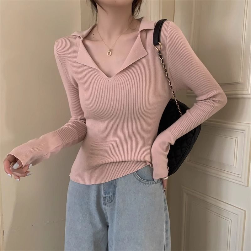 纯色气质V领针织衫女2025秋季新款温柔设计感内搭打底毛衣