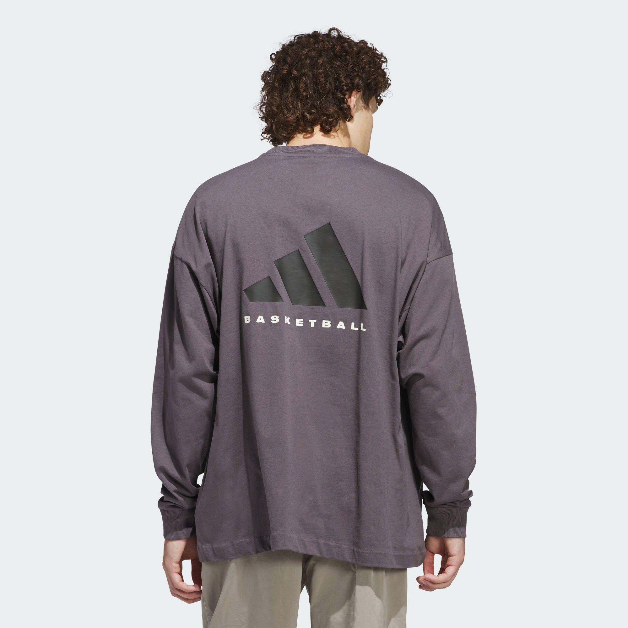 阿迪达斯专业运动男女情侣款纯棉篮球运动宽松长袖T恤