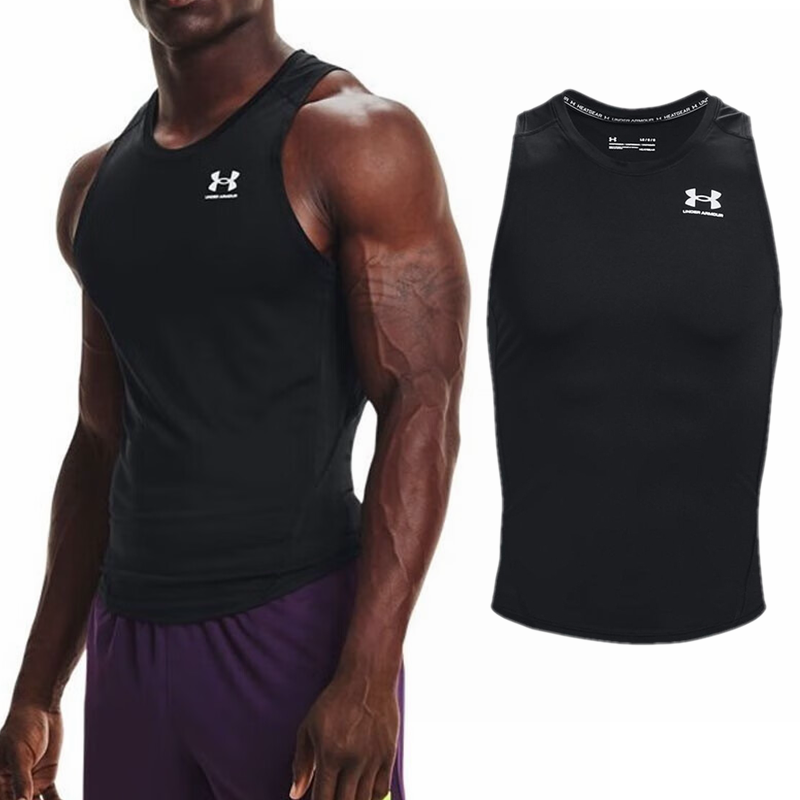安德玛UA男装HeatGear弹力健身运动速干背心无袖T恤紧身衣1368352