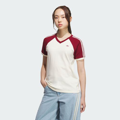阿迪达斯三叶草女子经典运动短袖V领T恤KE6163|KF0315|KF0316