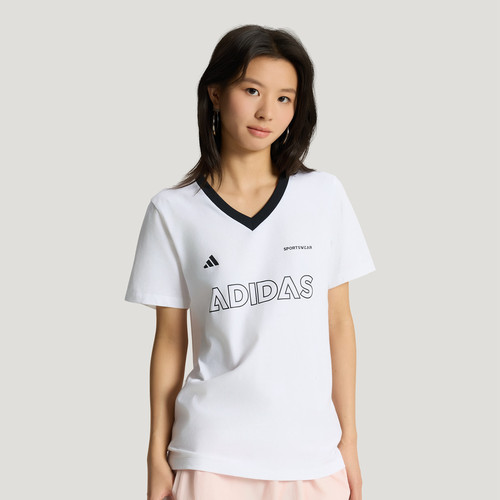 阿迪达斯运动休闲女子运动休闲短袖V领T恤KX4878|KX6800