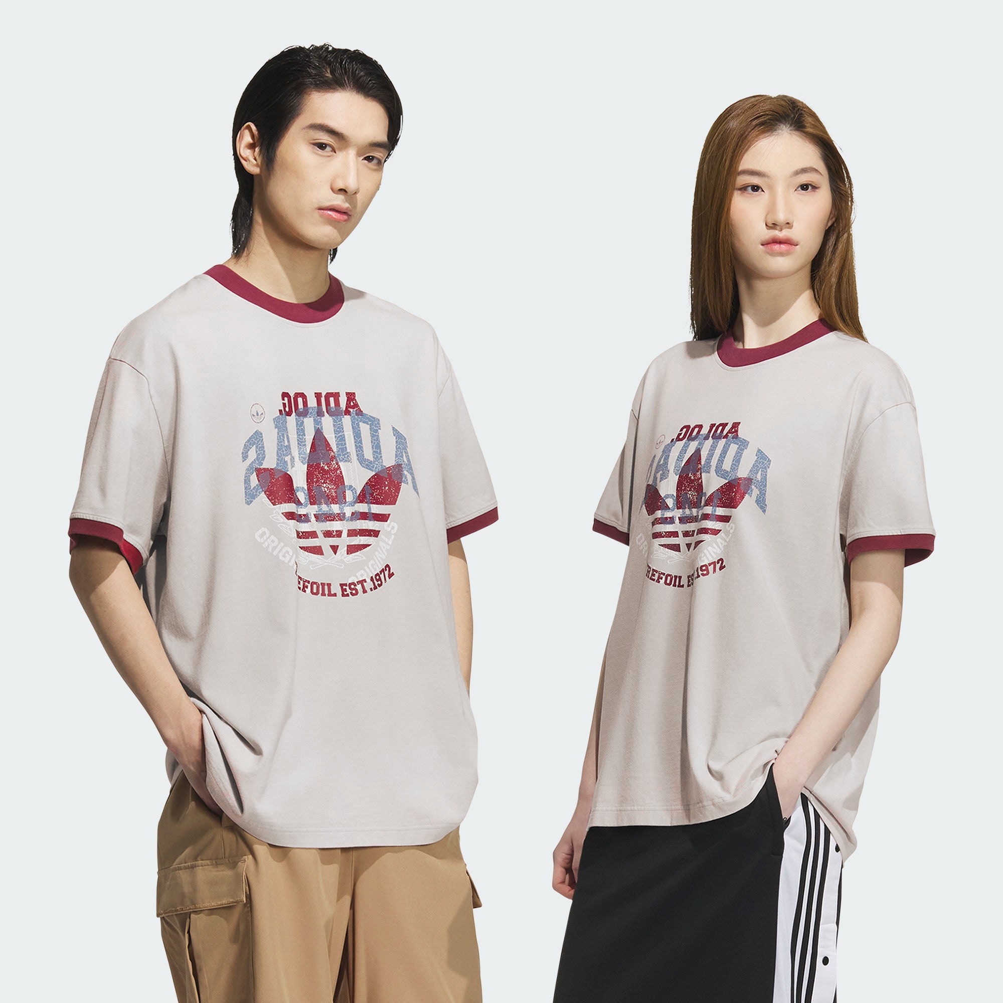 阿迪达斯三叶草男女情侣款运动短袖圆领T恤KC0288|KC0289