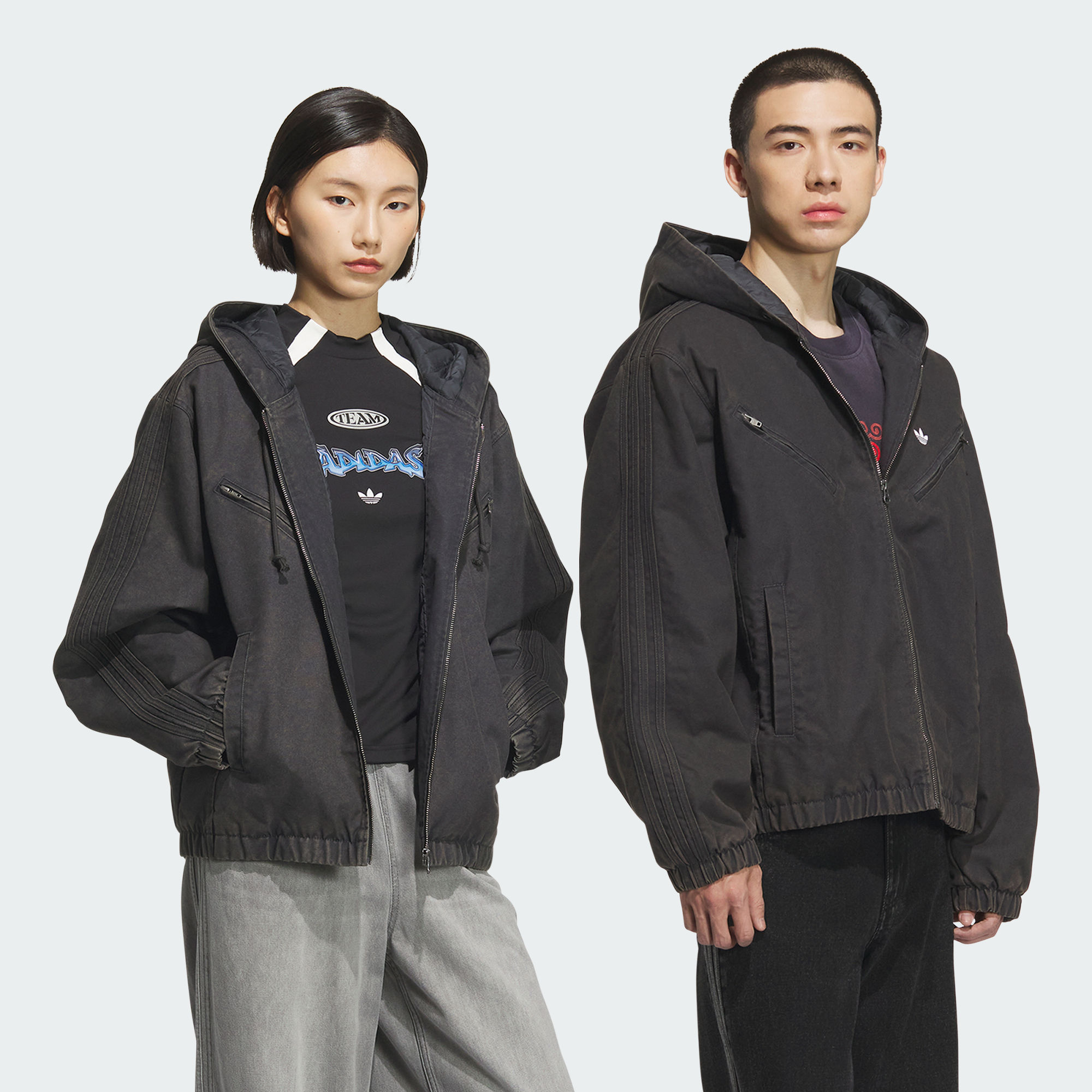 阿迪达斯三叶草男女保暖运动宽松连帽棉服KC2640|KC2641