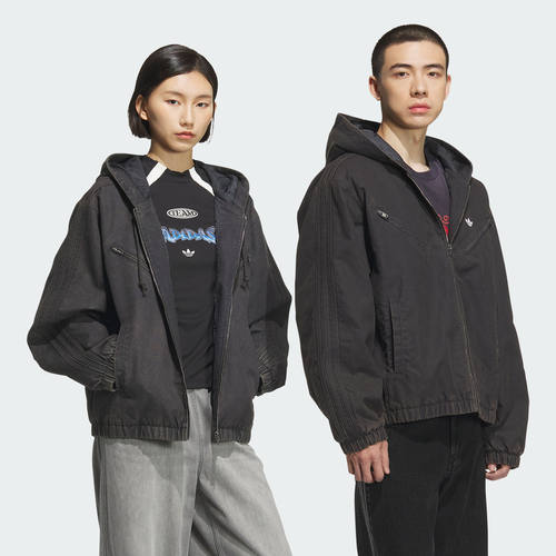 阿迪达斯三叶草男女保暖运动宽松连帽棉服KC2640|KC2641