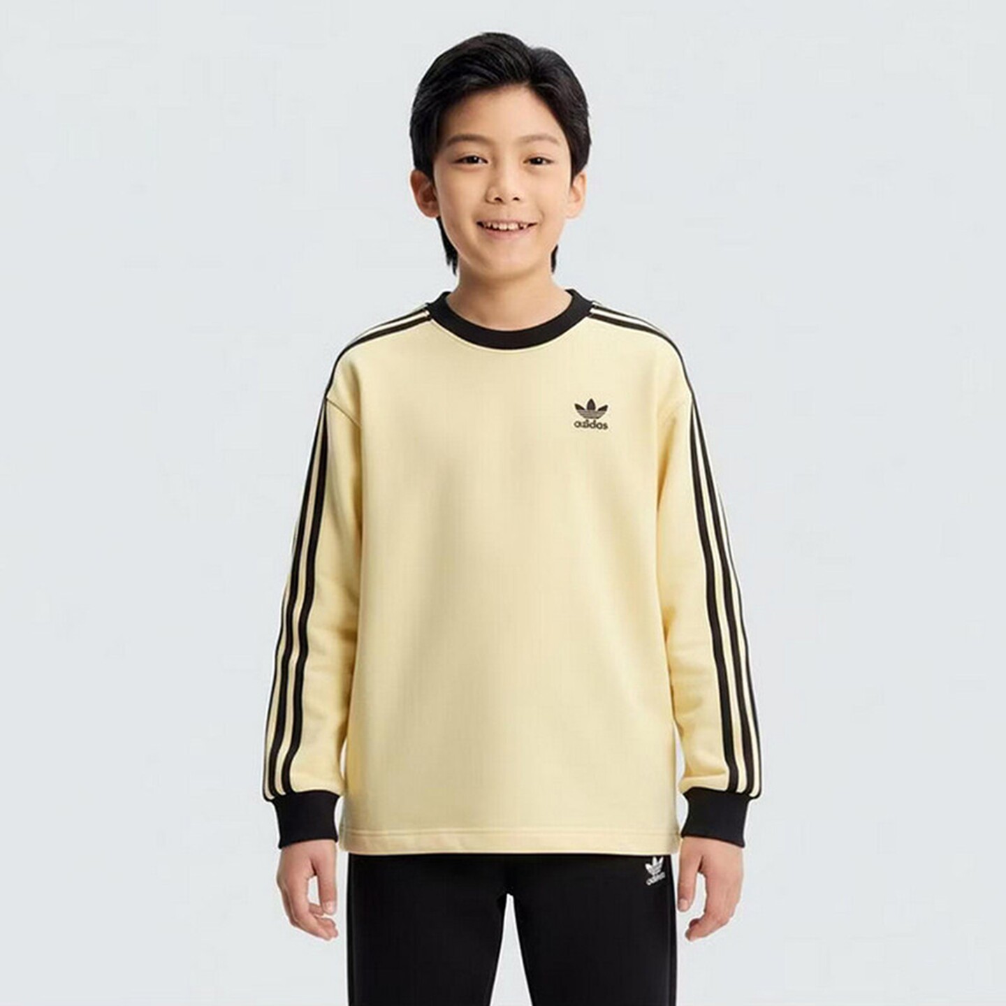 adidas阿迪达斯小大童三叶草经典三条纹长袖T恤卫衣KW9608KW9608