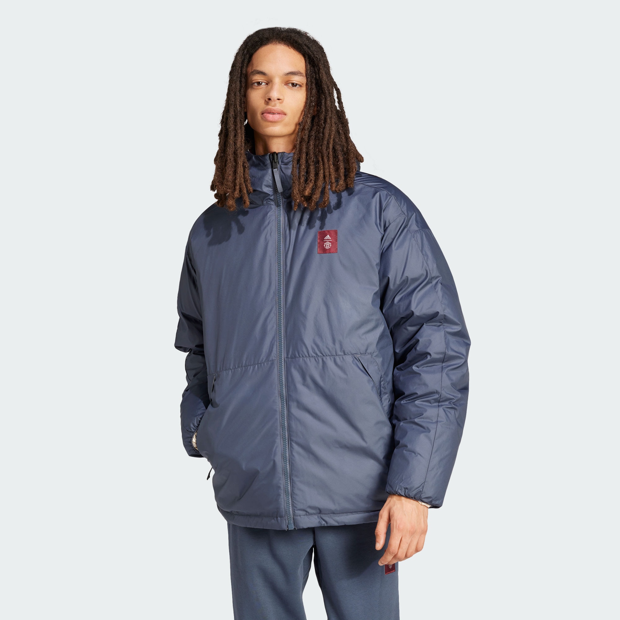 阿迪达斯男子曼联足球文化保暖双面穿运动600蓬鸭绒羽绒服IT4182
