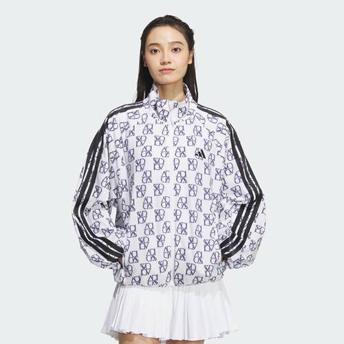 阿迪达斯女子拒水防泼满印宽松夹克外套JY7702|JY7703