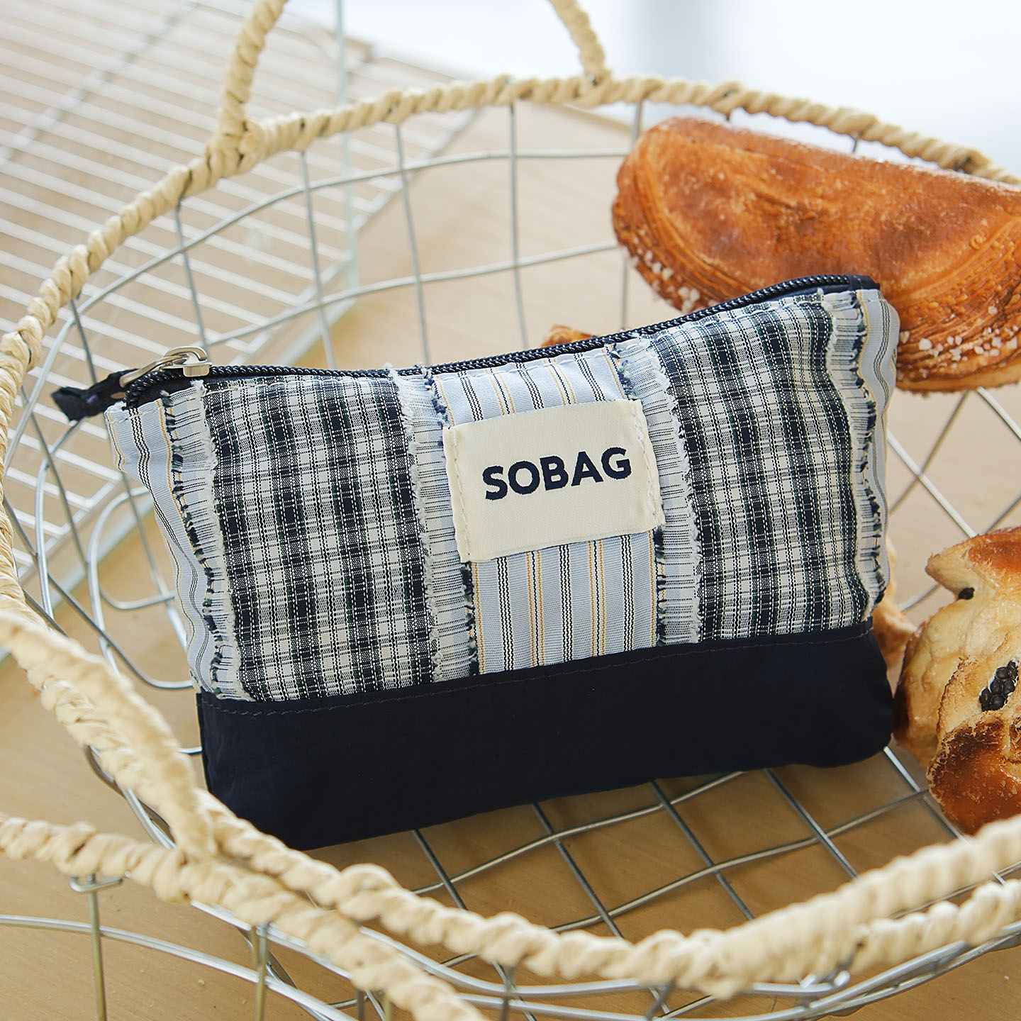 sobag日系布艺拼接手拿包化妆包