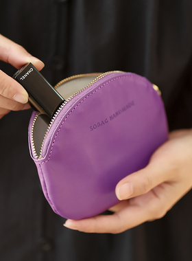 sobag紫色真皮口红硬币手拿小包复古迷你头层羊皮拉链零钱卡包女