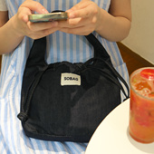 sobag日系丹宁牛仔帆布手拎单肩腋下包女简约抽绳手挽手提小布包