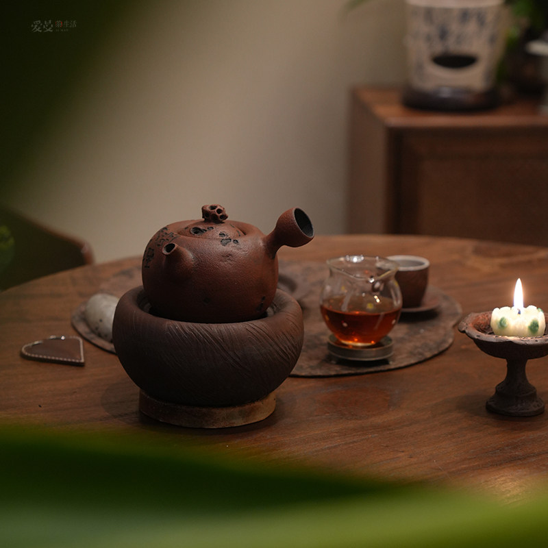 爱曼茶生活/ 三舍紫砂柴烧熏烧手捏荒脊系列碳炉酒精炉烧水炉禅意