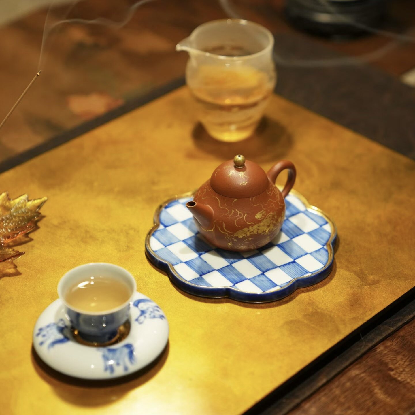 爱曼茶生活 非遗大漆工艺金箔茶盘/意境山水纹木胎干泡台茶室家用