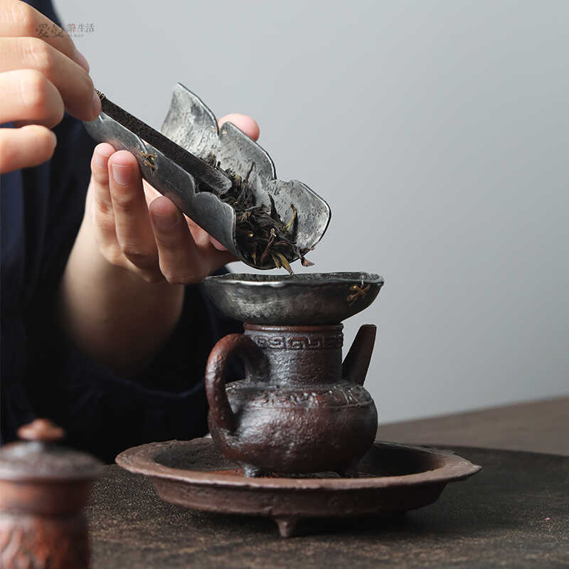 手工纯锡锤纹茶则茶勺投茶器