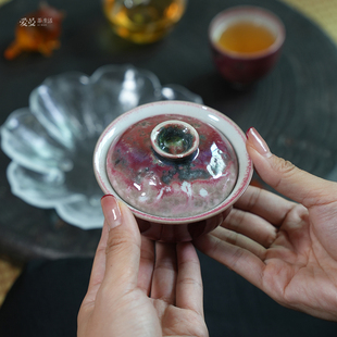 爱曼器 三藏高温矿石颜色釉春樱系列柴烧盖碗主人杯景德镇
