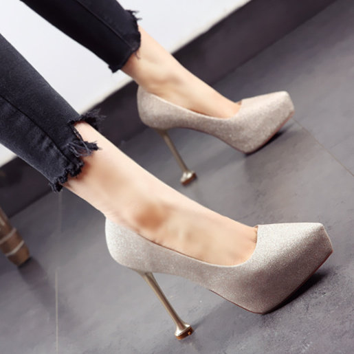 12CM超高跟防水台浅口单鞋尖头细跟名媛性感水钻银色金色婚鞋女鞋在类目 女鞋, 低帮鞋中 - 来自Buy2taobao.com提供专业的淘宝代购服务