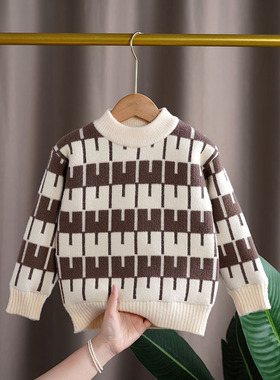 男宝毛衣加绒加厚男童2025冬季新款韩国绒男孩针织毛衫小童保暖衣