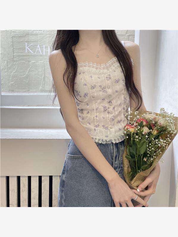 甜美蕾丝碎花小吊带美背背心少女裹胸带胸垫外穿打底辣妹抹胸上衣