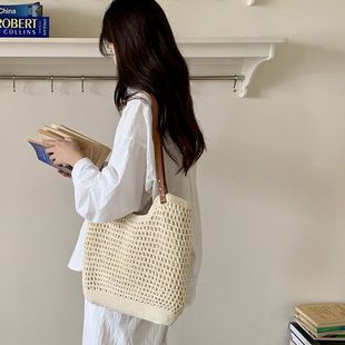 大容量草编包高级感百搭通勤托特包 夏季 编织包包女式 2025新款 时尚
