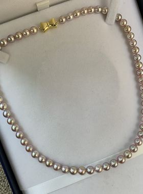 非量产天然项链正圆无瑕7-8mm极光天然色送礼纯银扣礼盒装