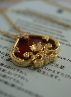 复古红桃梅花吊坠配件珍珠吊坠锁骨链配件玛瑙镶嵌 S925纯银材质