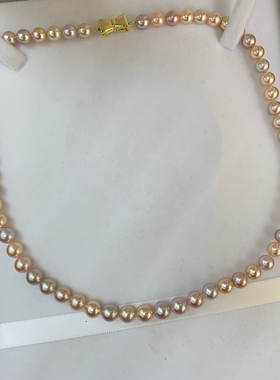 非量产天然淡水珍珠项链正圆无瑕7-8mm天然色送礼纯银扣