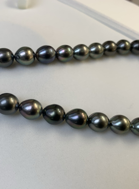 大溪地项链10-11mm极微微瑕高亮泽蛋形天然色纯银扣