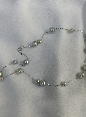 高品质真多麻色akoya珍珠满天星5-7mm海水珍珠正圆极光18k金项链