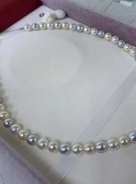 无调色极光日本akoya珍珠项链糖果色8-8.5mm纯银扣