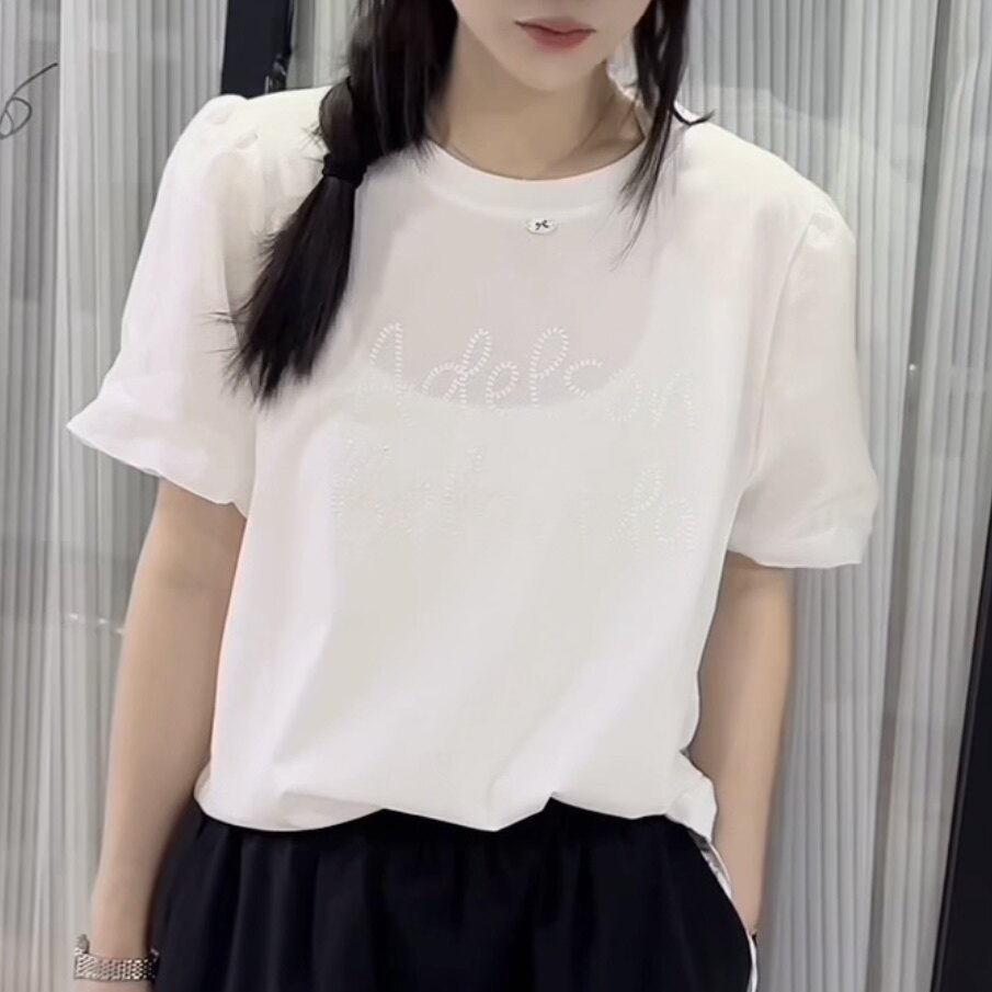 KSD2026夏新女装时尚韩版少女风泡泡袖白色短袖薄棉T恤衫上衣