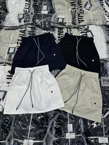 KSD韩版运动休闲大口袋速干工装短裙女夏松紧腰显瘦a字米色半身裙