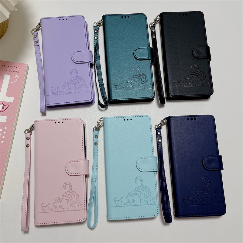 适用于红米Redmi Note 11E Pro 5G 国内版手机套防摔电话保护套翻盖插卡支架皮套软胶手挂绳可爱卡通小猫咪