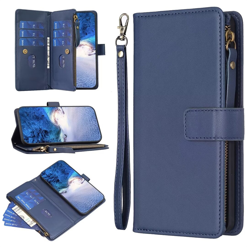 适用于红米Redmi Note13 Pro 5G手机套拉链零钱包夹款电话保护套多插卡皮套软硅胶壳全包边防摔支架商务简约