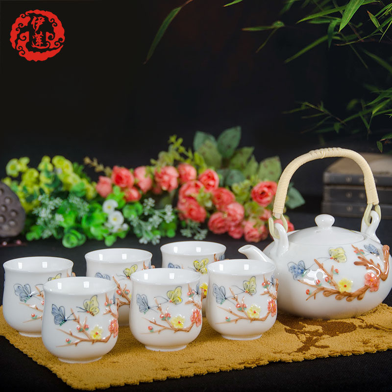 景德镇陶瓷茶具伊莲大容量7头耐热凉水壶茶壶茶杯茶具套装