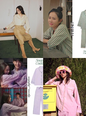 SnappyCuddle韩单允儿同款家居服套装睡衣条纹彩色情侣装梭织薄款