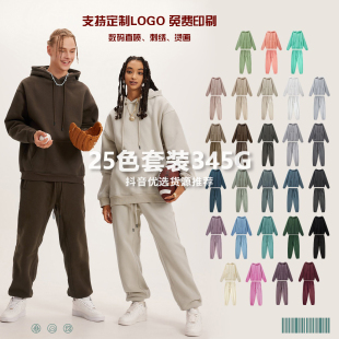 可定制LOGO秋冬美式潮牌345g连帽卫衣男纯色加绒加厚套装男式卫衣