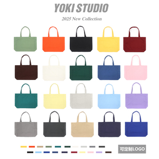 帆布包定制LOGO刺绣12安纯棉有底无测横板大容量手提包单肩托特包