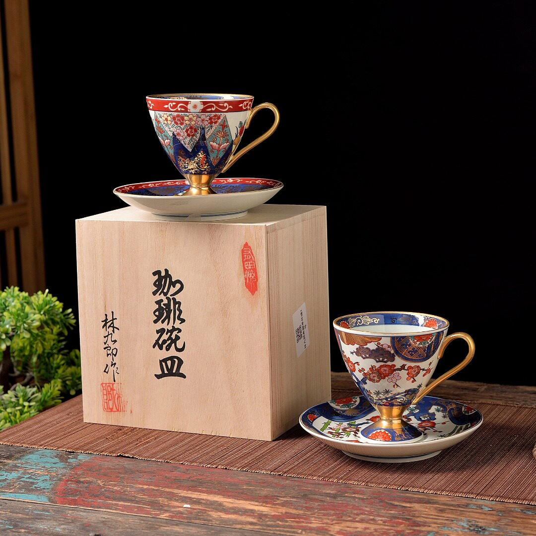 日本进口林九郎手绘描金咖啡杯图片
