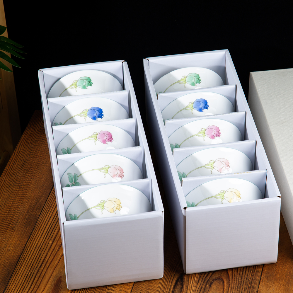 日本原装进口全新香兰社米饭碗套装五彩玫瑰花陶瓷餐具送礼物礼盒