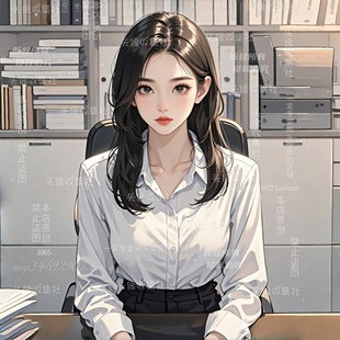 原创漫画手绘女微信头像办公室白领知性美女 自动发货 头像收集社