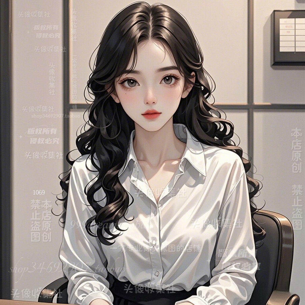 原创漫画手绘女微信头像办公室白领知性美女 自动发货 头像收集社