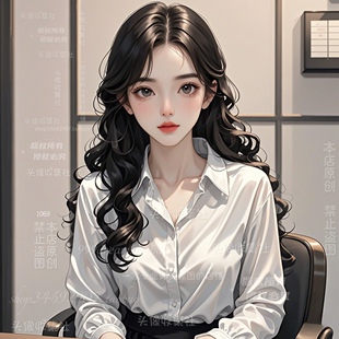 原创漫画手绘女微信头像办公室白领知性美女 自动发货 头像收集社