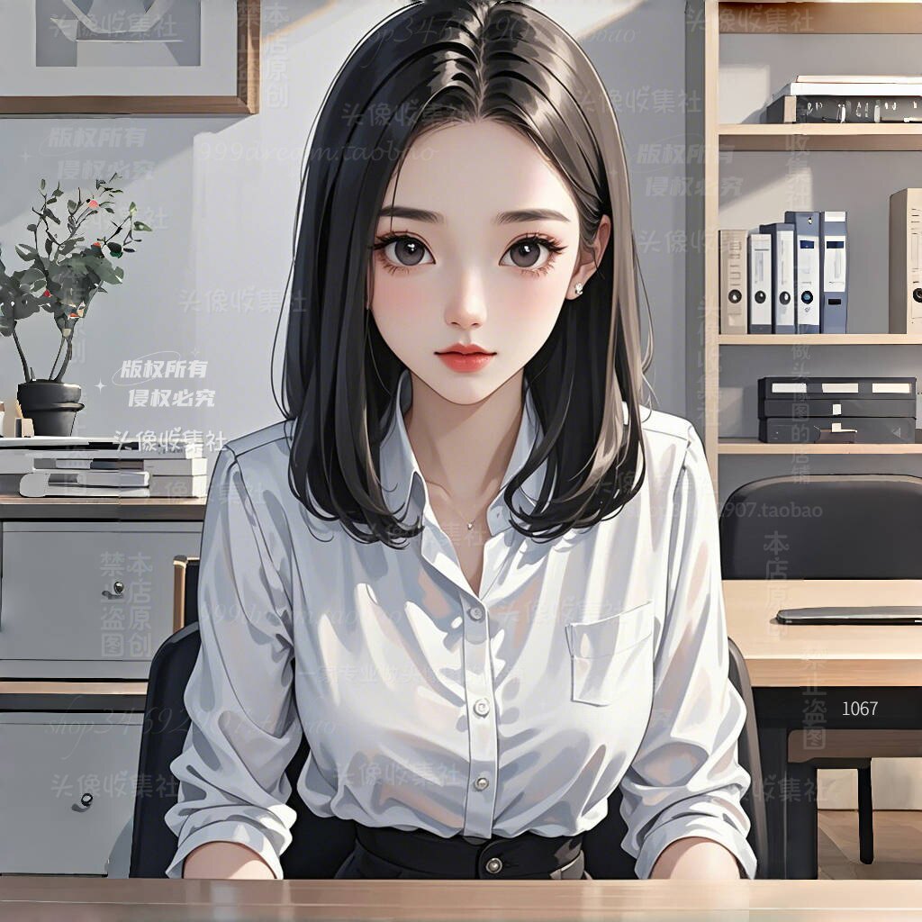 原创漫画手绘女微信头像办公室白领知性美女 自动发货 头像收集社