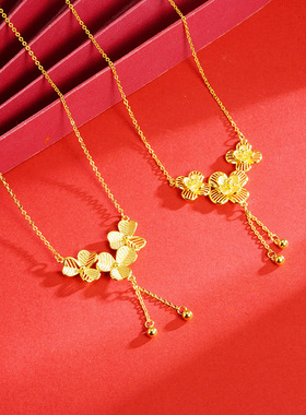 越南沙金水波链花朵项链女跨境配饰复古镀金花朵女生项链结婚