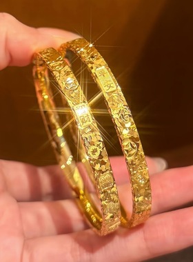 高保色沙金招财吉言三面碎冰冰爆闪手镯时尚轻奢感碎冰冰手环